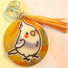 Load image into Gallery viewer, Handmade Cockatiel Hand-Sculpted Polymer Clay Keychain with Resin Overlay — Bird Keychain