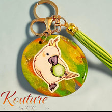 Load image into Gallery viewer, Handmade Cockatoo Hand-Sculpted Polymer Clay Keychain with Resin Overlay — Bird Keychain
