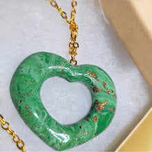 Load image into Gallery viewer, Olive Green Heart Necklace – Hand-Sculpted Polymer Clay with Gold Foil | Signature Sculpted Collection
