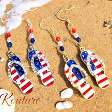 Load image into Gallery viewer, Patriotic Flip Flop Earrings | 4th of July USA Flag Rhinestone Dangle Earrings | Silver or Gold
