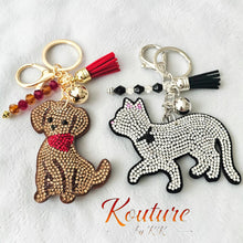 Load image into Gallery viewer, Rhinestone Dog & Cat Keychains — with Tassel & Crystal Beads. Dog & Cat Bag and Tote Charm