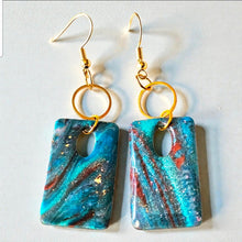 Load image into Gallery viewer, Blue Wave Rectangle Drop Earrings — Copper Foil Signature Sculpted Collection