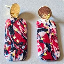 Load image into Gallery viewer, 4th of July Patriotic Stars & Stripes Dangle Earrings. Red, White and Blue Earrings