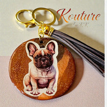 Load image into Gallery viewer, French Bulldog Keychain with Grey Tassel. Handmade Polymer Clay Key chain