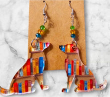 Load image into Gallery viewer, Dog Library Earrings – Acrylic Bookworm Animal Jewelry – Sterling Silver Hooks