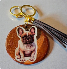 Load image into Gallery viewer, French Bulldog Keychain with Grey Tassel. Handmade Polymer Clay Key chain