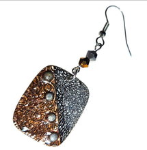 Load image into Gallery viewer, Bronze Silver Rustic Two Tone Square Metal Glitter Earrings. Duo Tone Square Earrings.
