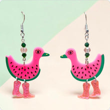 Load image into Gallery viewer, Watermelon Duck Cowboy Boot Earrings