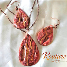 Load image into Gallery viewer, Teardrop Jewelry Set. Crystal Cave Design – Hand-Sculpted Polymer Clay Necklace & Earrings | Signature Sculpted Collection