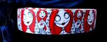 Load image into Gallery viewer, 7/8" or 1.5" wide Rag doll Sally Grosgrain Ribbon. Jack and Sally Skellington Halloween Nightmare Before Christmas Ribbon.