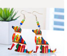 Load image into Gallery viewer, Dog Library Earrings – Acrylic Bookworm Animal Jewelry – Sterling Silver Hooks