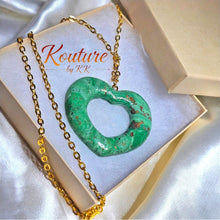 Load image into Gallery viewer, Olive Green Heart Necklace – Hand-Sculpted Polymer Clay with Gold Foil | Signature Sculpted Collection