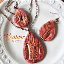 Load image into Gallery viewer, Teardrop Jewelry Set. Crystal Cave Design – Hand-Sculpted Polymer Clay Necklace & Earrings | Signature Sculpted Collection