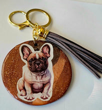 Load image into Gallery viewer, French Bulldog Keychain with Grey Tassel. Handmade Polymer Clay Key chain