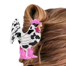 Load image into Gallery viewer, CowGirl Chicken Hair Claw Clip | Cow Print Acrylic | Funny Chicken Gift | Western Hair Accessories