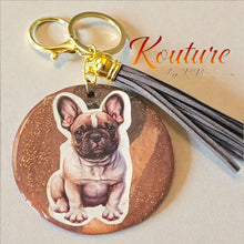 Load image into Gallery viewer, French Bulldog Keychain with Grey Tassel. Handmade Polymer Clay Key chain