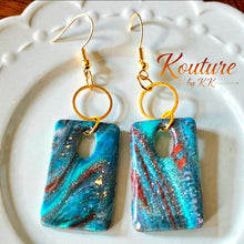 Load image into Gallery viewer, Blue Wave Rectangle Drop Earrings — Copper Foil Signature Sculpted Collection