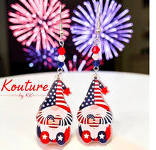 Load image into Gallery viewer, 4th of July Gnome Earrings: Patriotic USA Flag Acrylic Jewelry