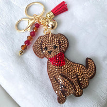 Load image into Gallery viewer, Rhinestone Dog & Cat Keychains — with Tassel & Crystal Beads. Dog & Cat Bag and Tote Charm