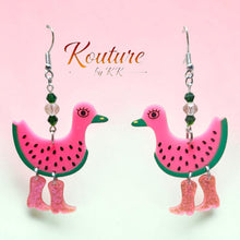 Load image into Gallery viewer, Watermelon Duck Cowboy Boot Earrings