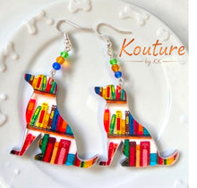 Load image into Gallery viewer, Dog Library Earrings – Acrylic Bookworm Animal Jewelry – Sterling Silver Hooks