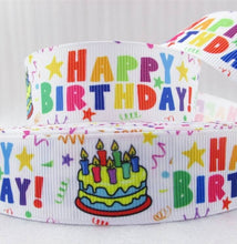 Load image into Gallery viewer, 1" Birthday Cake grosgrain ribbon. Primary Color Birthday Ribbon