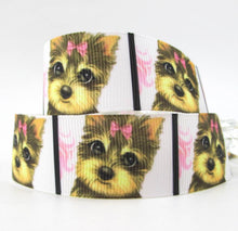 Load image into Gallery viewer, 5/8" Yorkie Dog Grosgrain Ribbon. Pink or Blue Dog Ribbon. Pink Girl Yorkie Ribbon