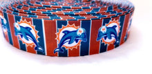 Load image into Gallery viewer, NOW IN 5/8", 7/8", 1" and 1.5" Miami Dolphins Grosgrain Ribbon. NFL Football Sports Teams
