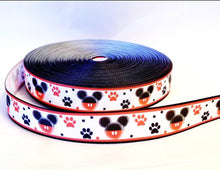 Load image into Gallery viewer, 7/8" Mickey Mouse Grosgrain Ribbon. Red and Black Paws.