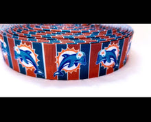 Load image into Gallery viewer, NOW IN 5/8", 7/8", 1" and 1.5" Miami Dolphins Grosgrain Ribbon. NFL Football Sports Teams