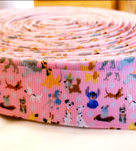 Load image into Gallery viewer, 1" Pink Dogs Ribbon. The Pack together in Pink. Percy Pluto Stitch Lady and the Tramp and 101 Dalmatians Puppies