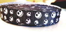 Load image into Gallery viewer, 7/8" Jack Skellington Grosgrain Ribbon. Halloween Nightmare Before Christmas Ribbon. Black and White Jack Skellington Ribbon