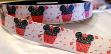 Load image into Gallery viewer, 1" GLITTER Disney Mickey Mouse Cupcake Grosgrain Ribbon.