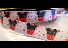 Load image into Gallery viewer, 1" GLITTER Disney Mickey Mouse Cupcake Grosgrain Ribbon.