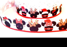 Load image into Gallery viewer, Now in 1.5" and 7/8" Christmas Santa Mickey Mouse and Minnie Minnie Mouse Santa Claus. Christmas lights Mickey Ribbon.