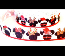 Load image into Gallery viewer, Now in 1.5" and 7/8" Christmas Santa Mickey Mouse and Minnie Minnie Mouse Santa Claus. Christmas lights Mickey Ribbon.