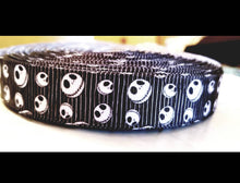 Load image into Gallery viewer, 7/8" Jack Skellington Grosgrain Ribbon. Halloween Nightmare Before Christmas Ribbon. Black and White Jack Skellington Ribbon