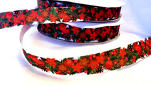 Load image into Gallery viewer, 7/8" & 5/8" Garland Poinsettia Pine Cones Christmas Ribbon