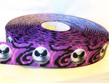 Load image into Gallery viewer, Jack Skellington Purple Grosgrain Ribbon. 5/8" 7/8" and 1.5" Jack Skellington Halloween Nightmare Before Christmas Ribbon.