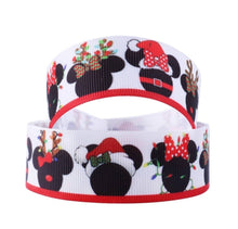 Load image into Gallery viewer, Now in 1.5" and 7/8" Christmas Santa Mickey Mouse and Minnie Minnie Mouse Santa Claus. Christmas lights Mickey Ribbon.