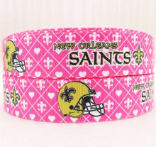 Load image into Gallery viewer, 1" Pink New Orleans Saints Grosgrain Ribbon. Pink Football Ribbon NFL Sports Ribbon