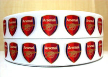 Load image into Gallery viewer, Soccer Arsenal Grosgrain Ribbon. 5/8" and 7/8" Sports Ribbon