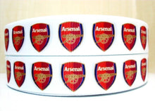 Load image into Gallery viewer, Soccer Arsenal Grosgrain Ribbon. 5/8" and 7/8" Sports Ribbon