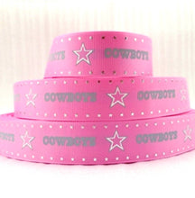 Load image into Gallery viewer, 1.5" Dallas Cowboys PINK Grosgrain Ribbon. NFL Football- Team Sports Ribbon- Wide Ribbon