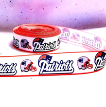 Load image into Gallery viewer, 1" New England Patriots Crisp Clean White Highlights Grosgrain Ribbon. Football Ribbon NFL Sports Ribbon