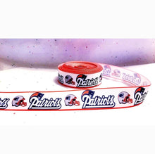 Load image into Gallery viewer, 1" New England Patriots Crisp Clean White Highlights Grosgrain Ribbon. Football Ribbon NFL Sports Ribbon