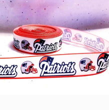 Load image into Gallery viewer, 1" New England Patriots Crisp Clean White Highlights Grosgrain Ribbon. Football Ribbon NFL Sports Ribbon