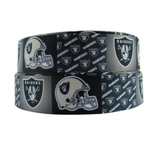 Load image into Gallery viewer, 3 yards in stock of 7/8 Los Angeles Raiders. Now in 5/8", 7/8" and 1.5" Grosgrain Ribbon. NFL Football Sports Team Ribbon