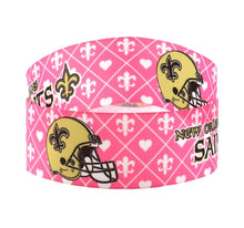 Load image into Gallery viewer, 1" Pink New Orleans Saints Grosgrain Ribbon. Pink Football Ribbon NFL Sports Ribbon