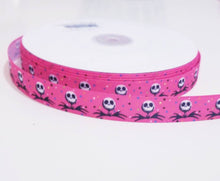 Load image into Gallery viewer, 5/8" Jack Skellington Nightmare before Christmas Hot Pink Grosgrain ribbon.